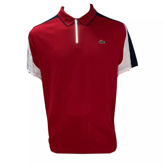 Lacoste Polo Zip Neck Contrast Pique XS Fr 2 Red White DH9480 Tennis Sport Polo