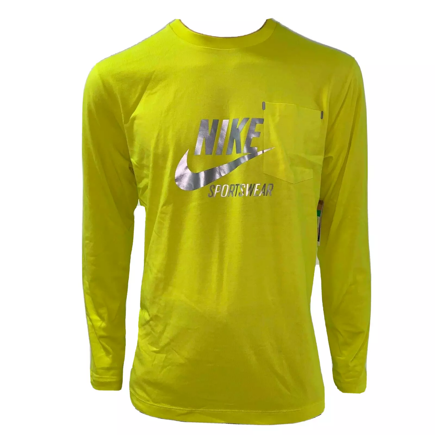 Nike Mens T Shirt XL Long Sleeves Yellow Marker Front Pocket Dry Fit