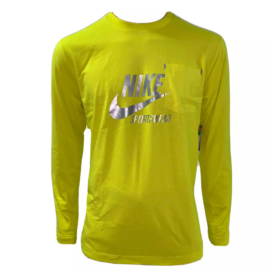 Nike Mens T Shirt XL Long Sleeves Yellow Marker Front Pocket Dry Fit