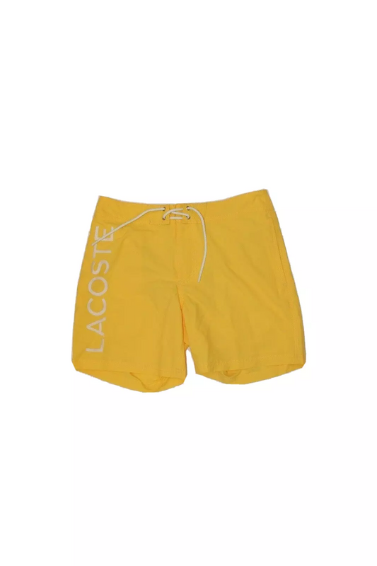 Lacoste Mens Small Shorts Swimtrunks Yellow White Lettering Mesh Lining