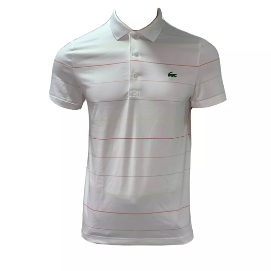 Lacoste Mens Polo Shirt S White Striped Technical Jersey Sport Golf DH3443