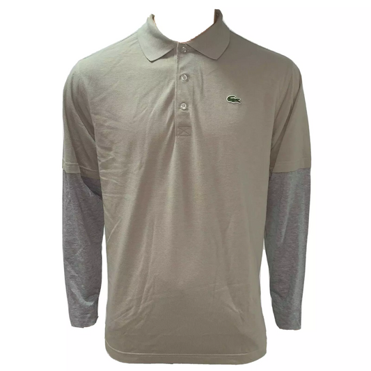 Lacoste Mens Polo Shirt Long Sleeves Medium Fr 4 Brown Gray Waffle Knit Textured