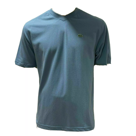 Lacoste Sport Mens T Shirt Medium Fr 4 Blue V Neck Waffle Knit Textured Cotton
