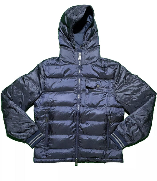 Hugo Boss Mens Bomber Down Jacket Small Blue Zip Pockets Hooded Padded 46