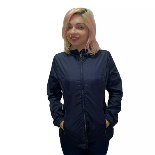Napapijri Women Jacket Small Navy Blue Windbreaker Water Resistant Lightweight