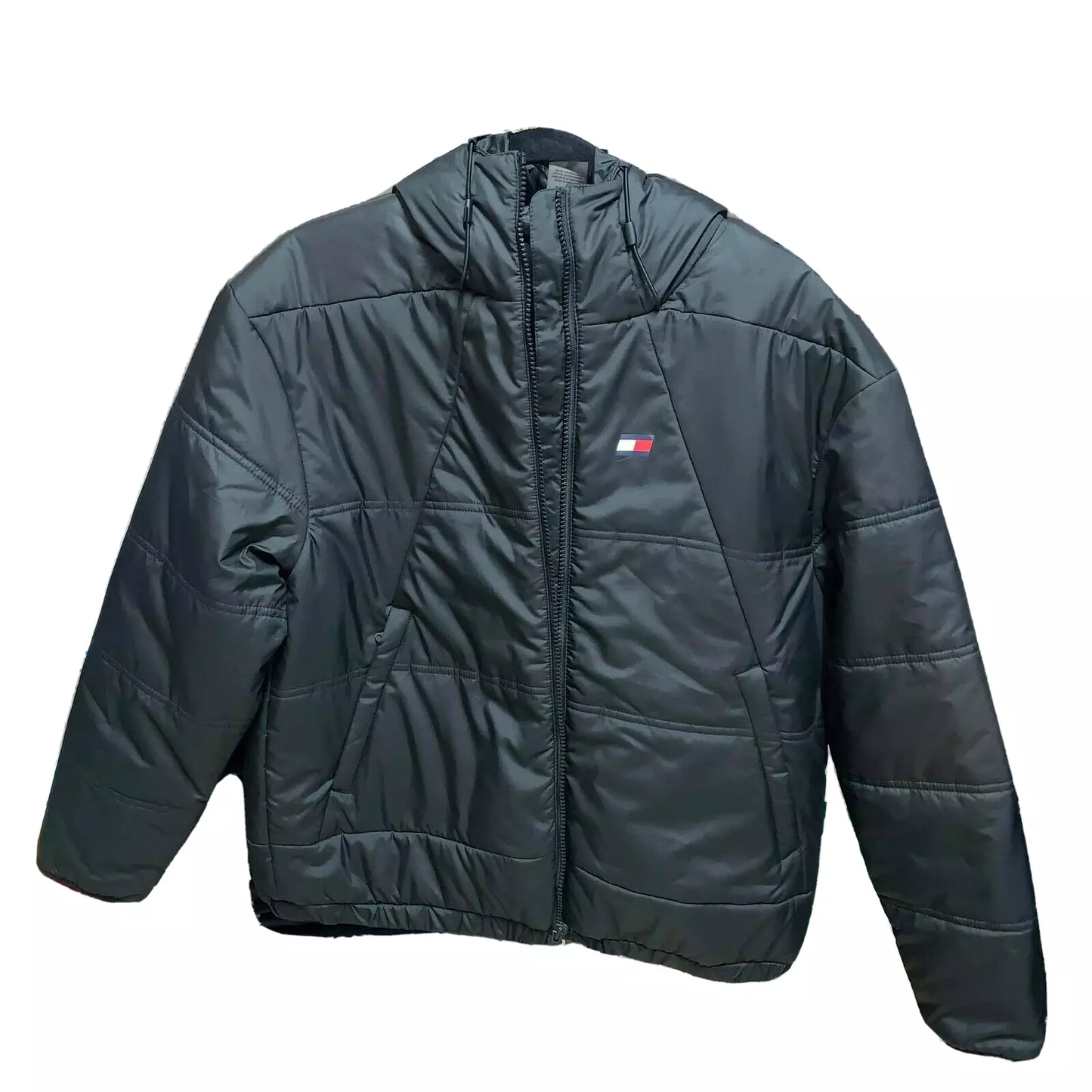 Tommy Hilfiger Women Small Black Puffer Jacket Hooded Sport Full Zip Lightweight