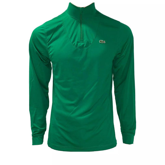 Lacoste Mens Sport Zip Neckline Tennis T Shirt Basic Long Sleeves M Green