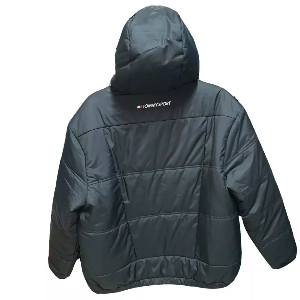 Tommy Hilfiger Women Small Black Puffer Jacket Hooded Sport Full Zip Lightweight