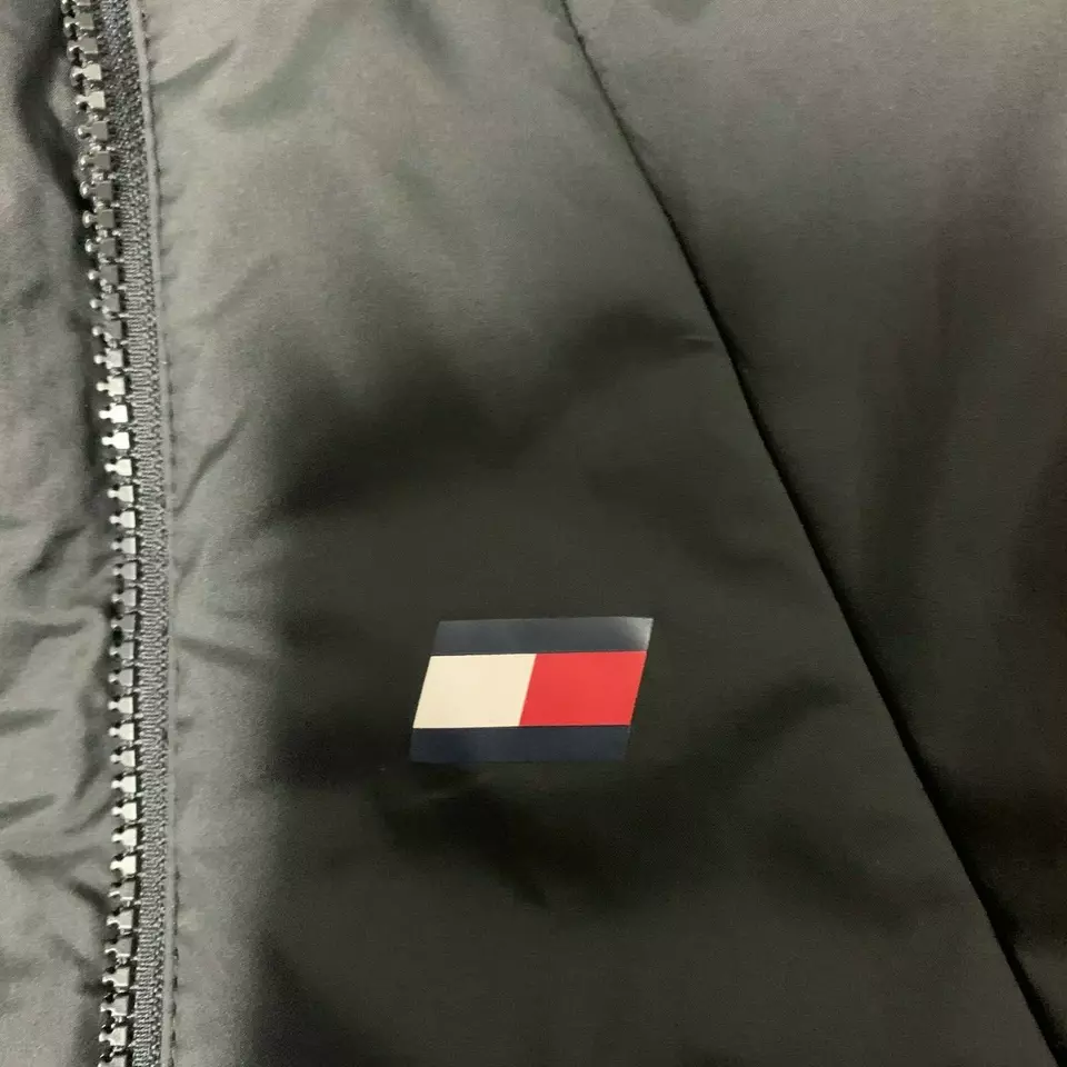 Tommy Hilfiger Women Small Black Puffer Jacket Hooded Sport Full Zip Lightweight