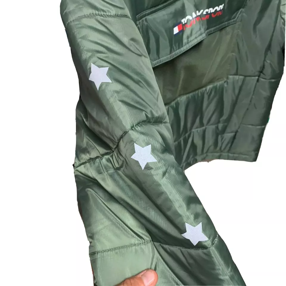Tommy Hilfiger Women Jacket Small Green Pink Small Sport Hoodie Down Insulated