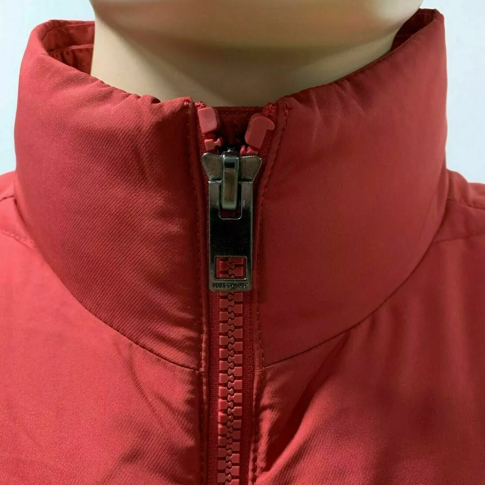 Hugo Boss Mens Vest Large 2XL Red Quilted Puffer Jacket Stand Up Collar Full Zip