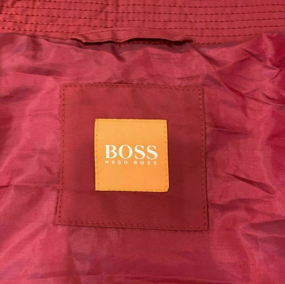 Hugo Boss Mens Vest Large 2XL Red Quilted Puffer Jacket Stand Up Collar Full Zip
