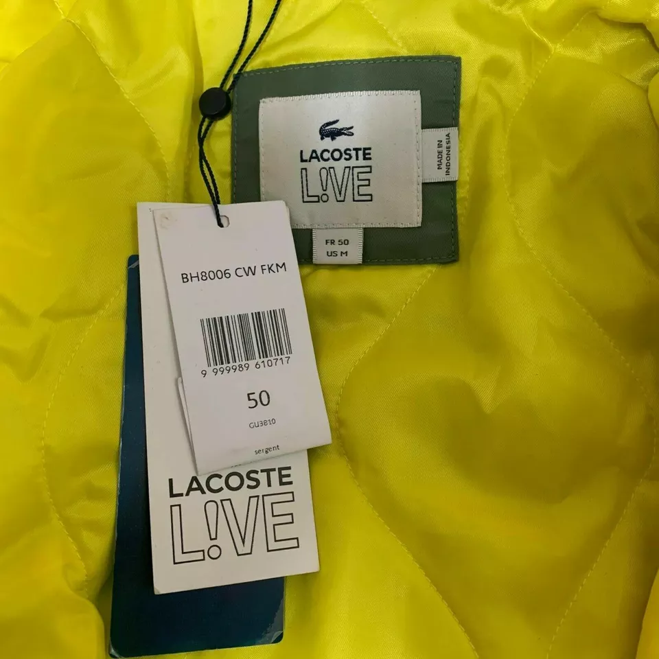 Lacoste Live Mens Bomber Jacket Fr 48 50 Khaki Green Buttoned Embroidered Casual