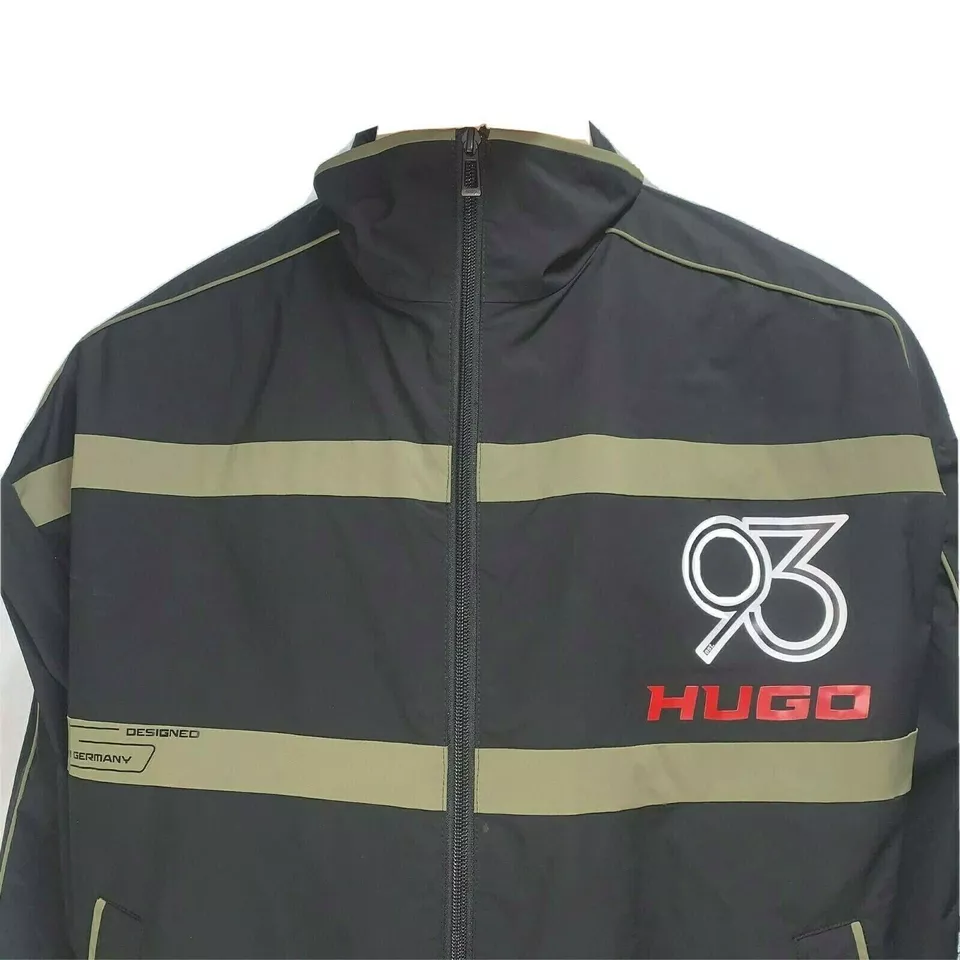 Hugo Boss Mens Jacket Medium Windbreaker 48 Black Green Lightweight Balcano 2021