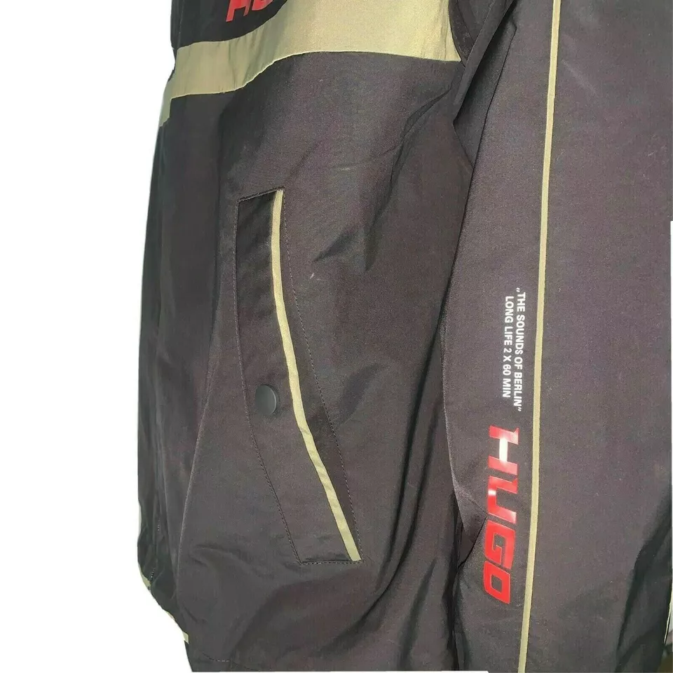 Hugo Boss Mens Jacket Medium Windbreaker 48 Black Green Lightweight Balcano 2021