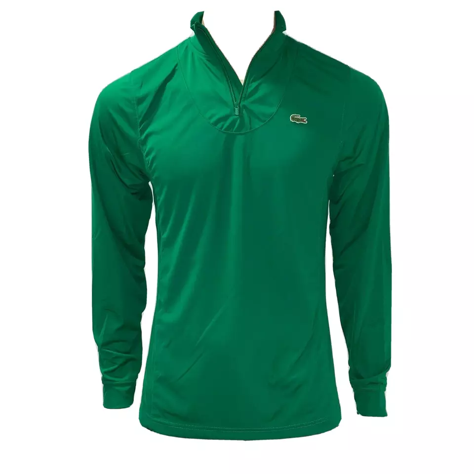 Lacoste Mens Sport Zip Neckline Tennis T Shirt Basic Long Sleeves M Green