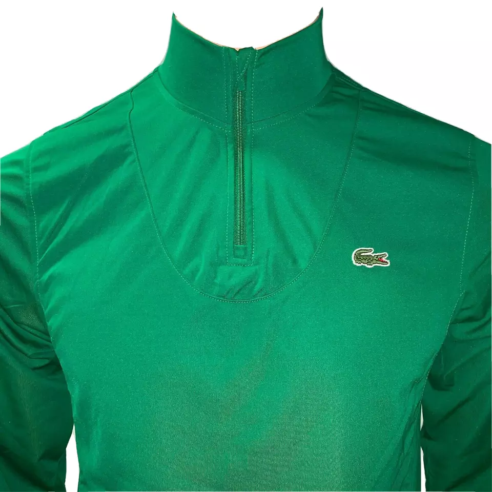 Lacoste Mens Sport Zip Neckline Tennis T Shirt Basic Long Sleeves M Green