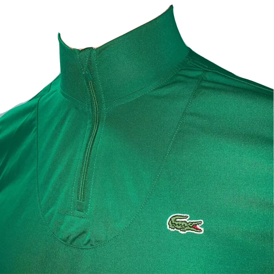 Lacoste Mens Sport Zip Neckline Tennis T Shirt Basic Long Sleeves M Green