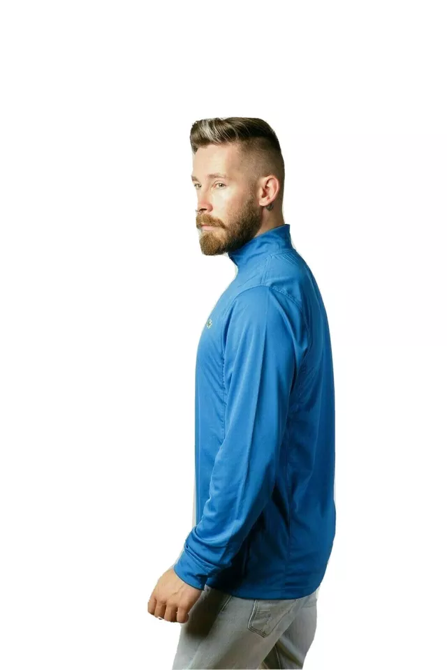 Lacoste Mens Sport Zip Neckline Tennis T Shirt Basic Long Sleeves S M Blue