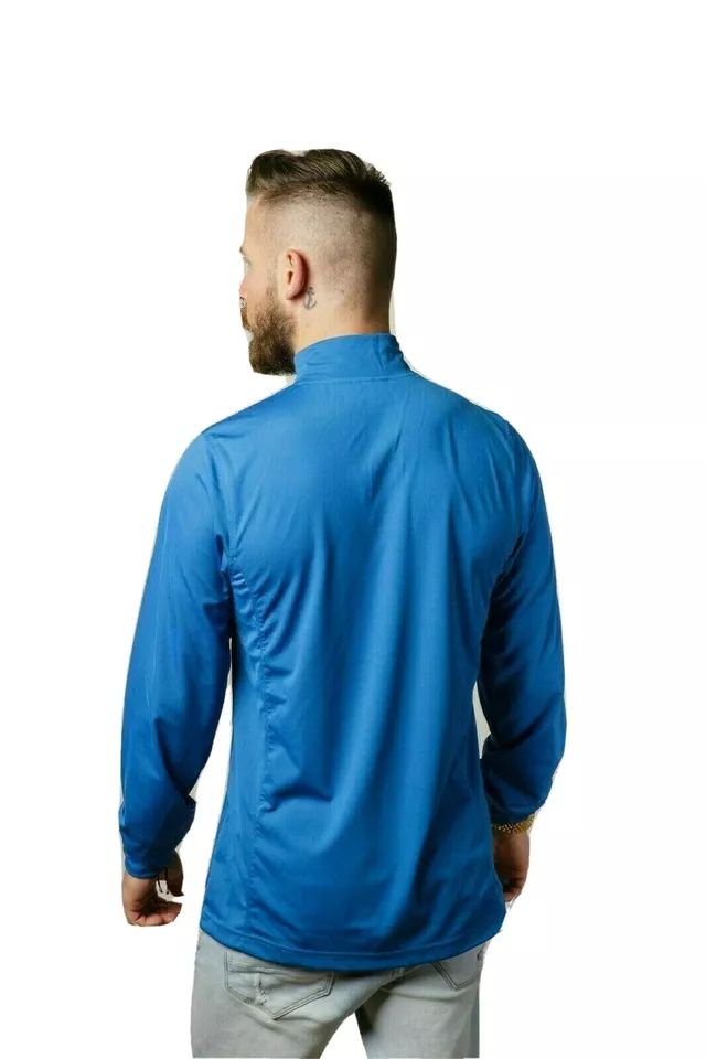 Lacoste Mens Sport Zip Neckline Tennis T Shirt Basic Long Sleeves S M Blue