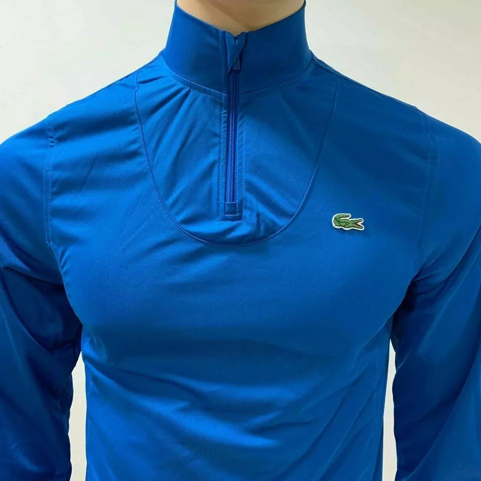 Lacoste Mens Sport Zip Neckline Tennis T Shirt Basic Long Sleeves S M Blue