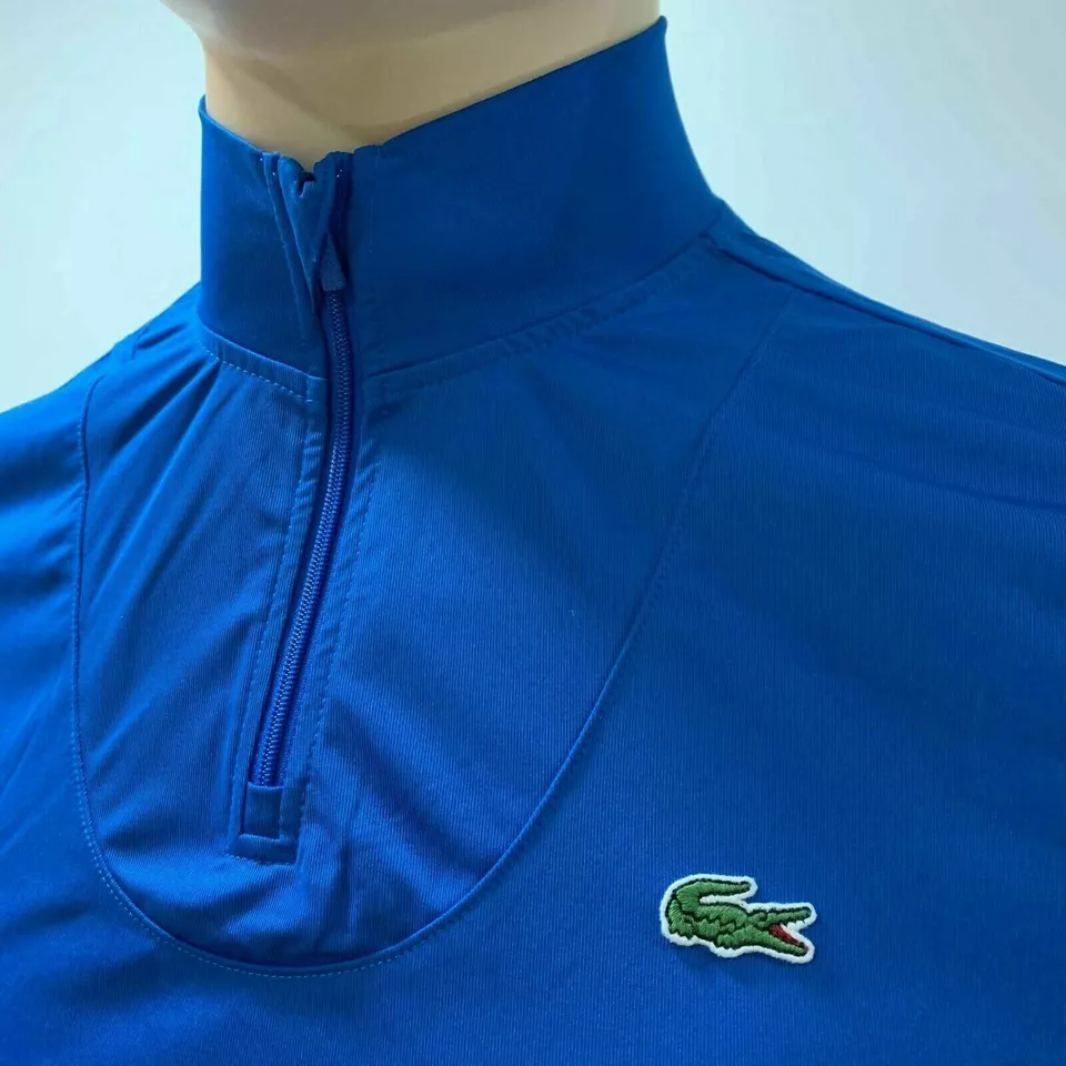 Lacoste Mens Sport Zip Neckline Tennis T Shirt Basic Long Sleeves S M Blue