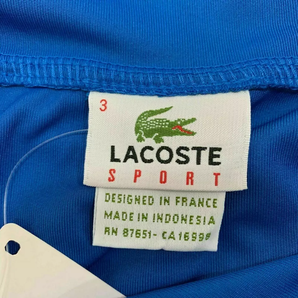 Lacoste Mens Sport Zip Neckline Tennis T Shirt Basic Long Sleeves S M Blue