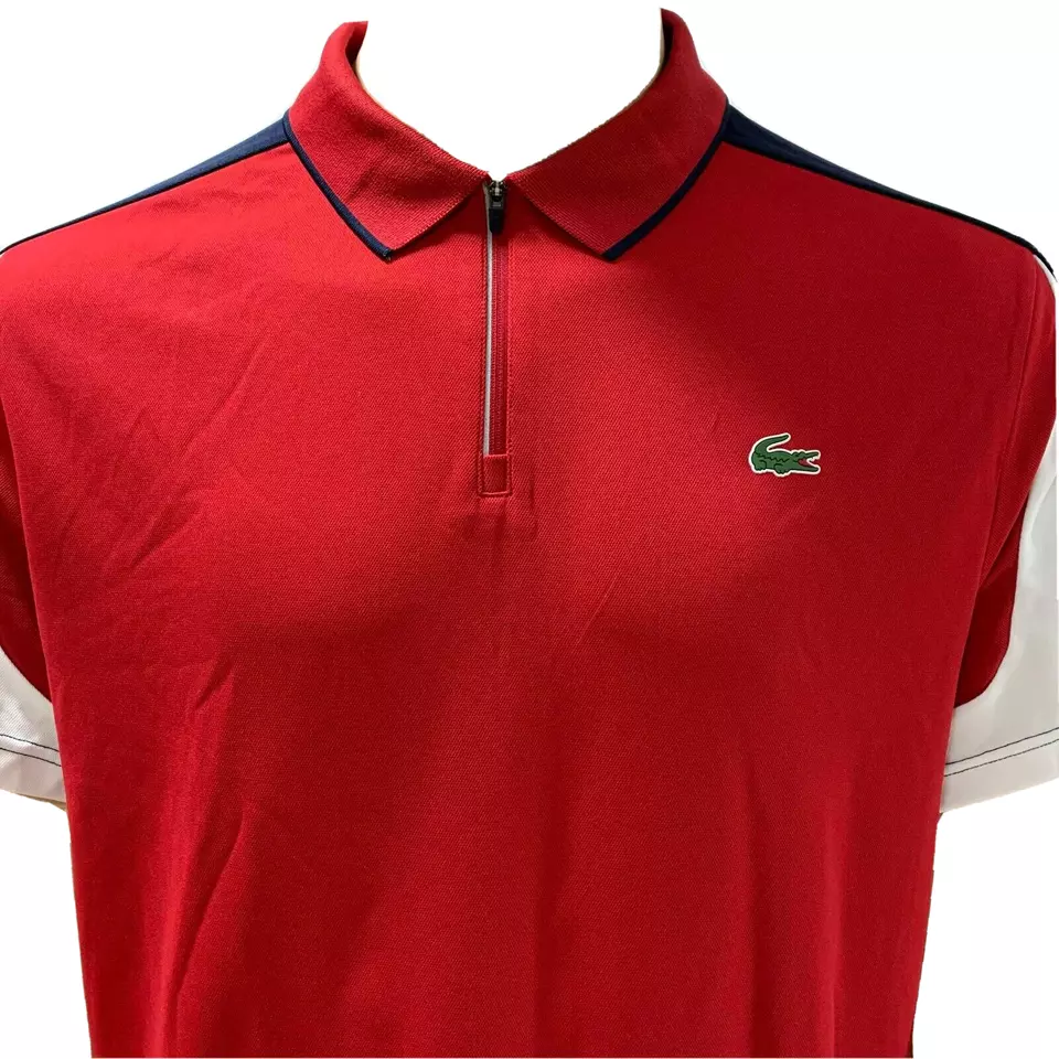 Lacoste Polo Zip Neck Contrast Pique XS Fr 2 Red White DH9480 Tennis Sport Polo
