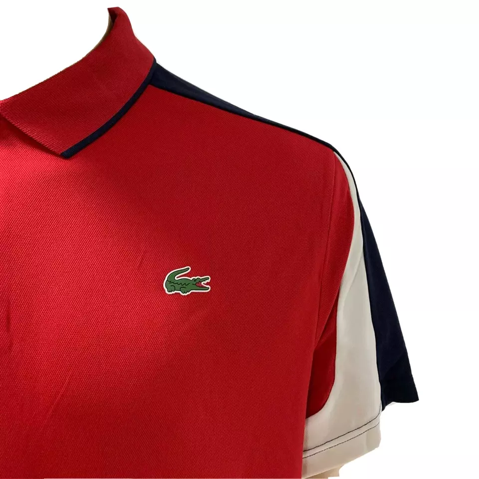 Lacoste Polo Zip Neck Contrast Pique XS Fr 2 Red White DH9480 Tennis Sport Polo