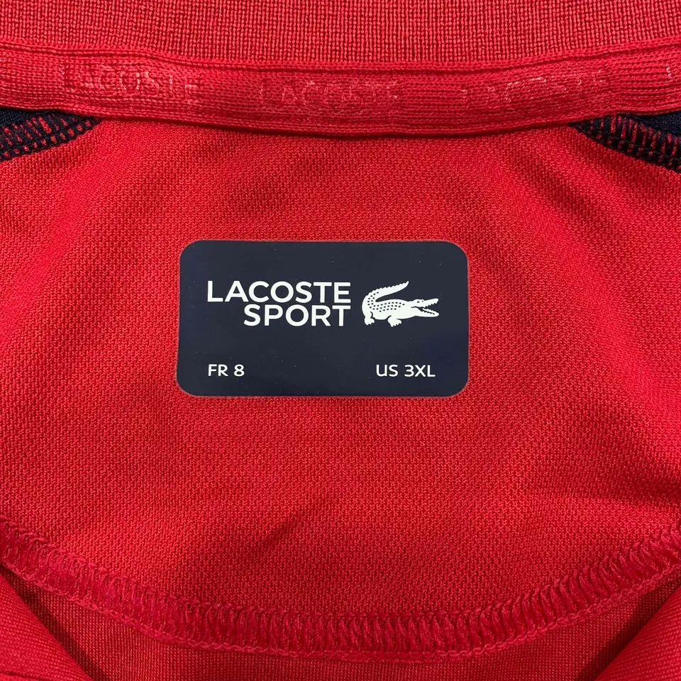 Lacoste Polo Zip Neck Contrast Pique XS Fr 2 Red White DH9480 Tennis Sport Polo