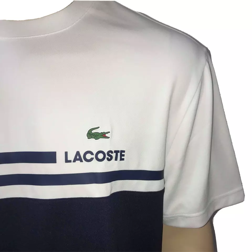 Lacoste Mens T Shirt XS Navy Blue White Colorblock Uv Protection Technical Pique