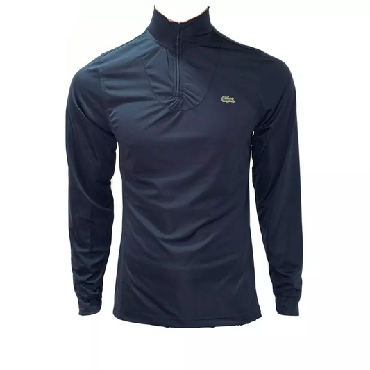Lacoste Mens Sport Zip Neckline Tennis T Shirt Basic Long Sleeves M Navy Blue