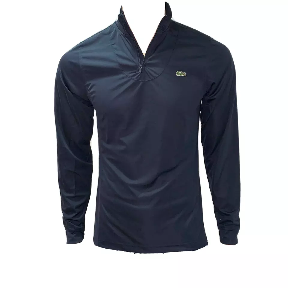 Lacoste Mens Sport Zip Neckline Tennis T Shirt Basic Long Sleeves M Navy Blue