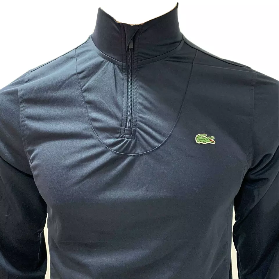 Lacoste Mens Sport Zip Neckline Tennis T Shirt Basic Long Sleeves M Navy Blue
