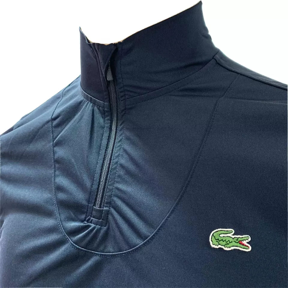 Lacoste Mens Sport Zip Neckline Tennis T Shirt Basic Long Sleeves M Navy Blue