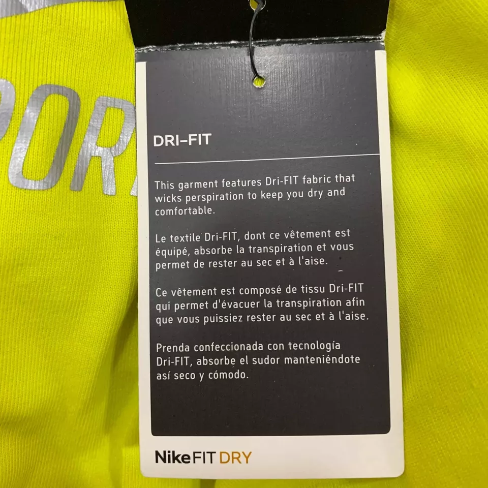 Nike Mens T Shirt XL Long Sleeves Yellow Marker Front Pocket Dry Fit