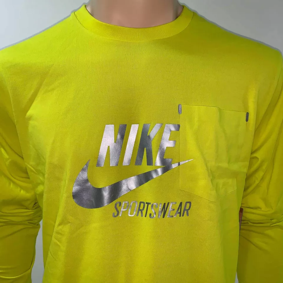 Nike Mens T Shirt XL Long Sleeves Yellow Marker Front Pocket Dry Fit