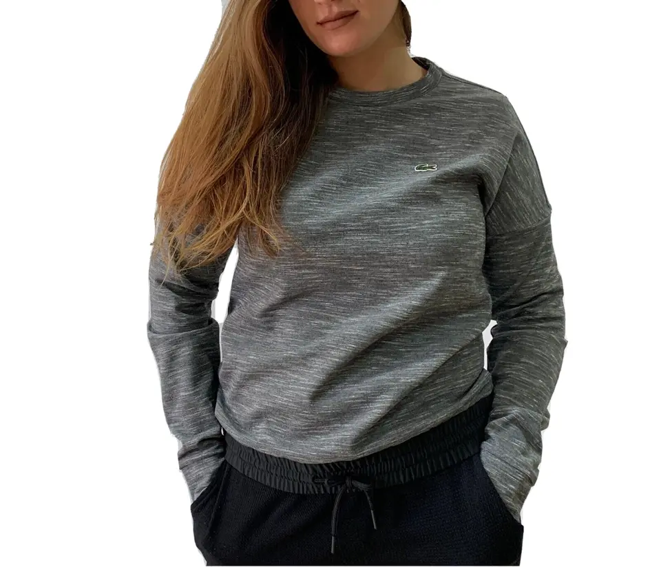 Lacoste Women Sweatshirt Pull Over Gray XS S M Cotton Sport Tennis Long Sleeve