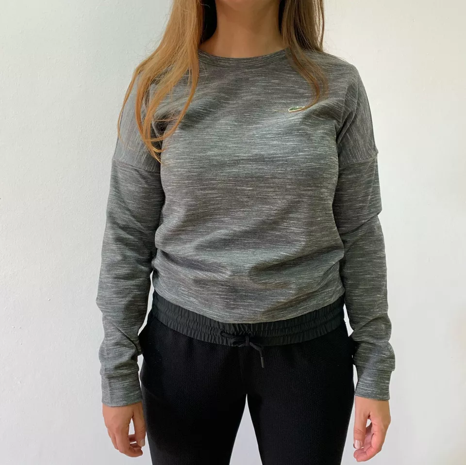 Lacoste Women Sweatshirt Pull Over Gray XS S M Cotton Sport Tennis Long Sleeve