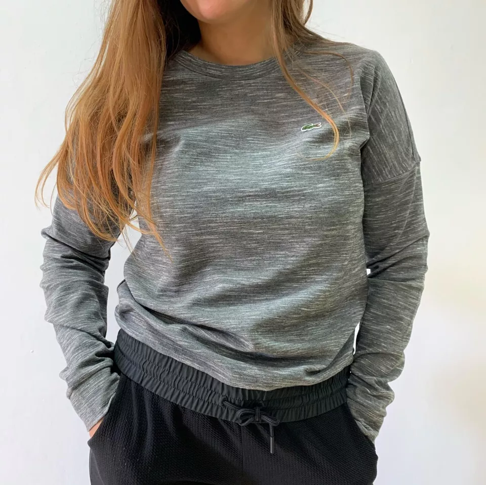 Lacoste Women Sweatshirt Pull Over Gray XS S M Cotton Sport Tennis Long Sleeve