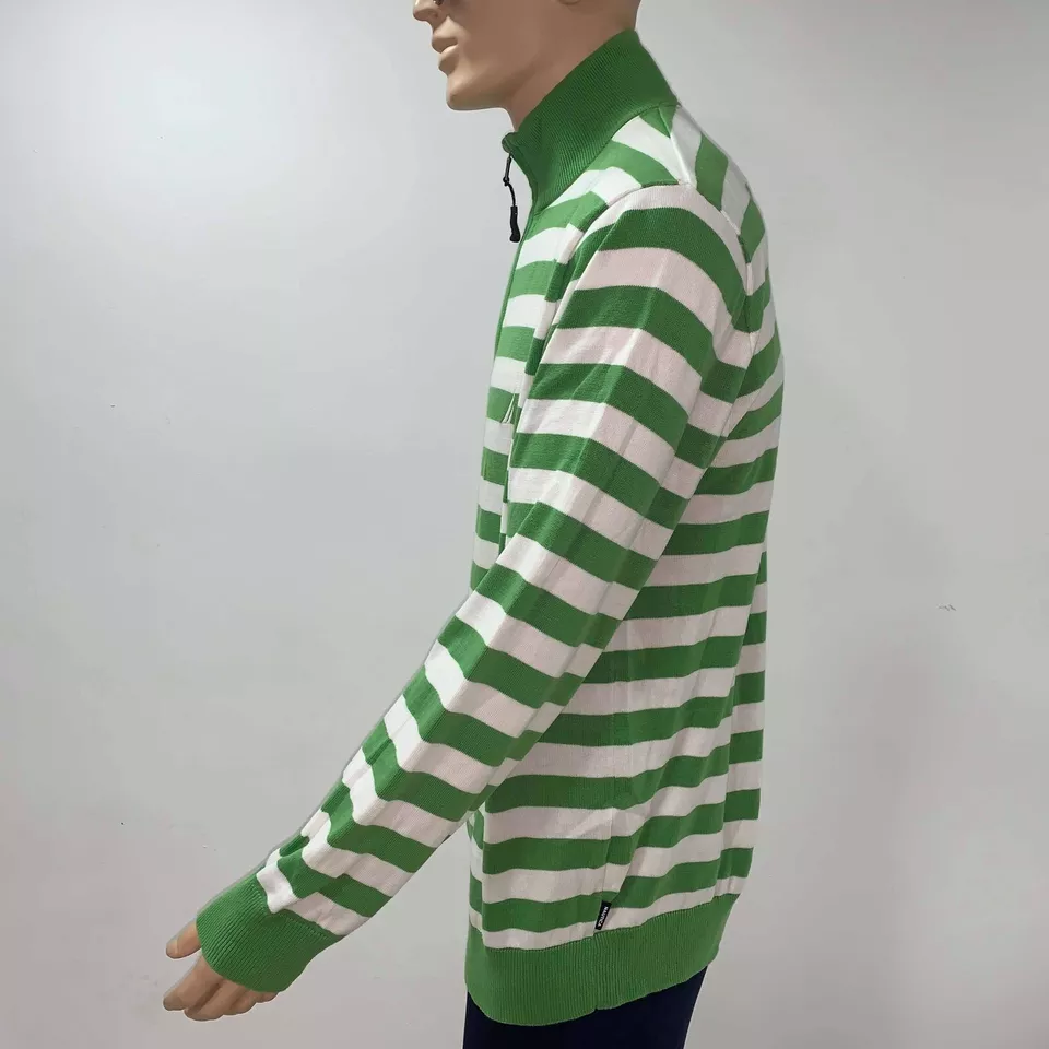 Nautica Sweater Green White XL Zip Stand Up Collar Long Slleves Pull Over