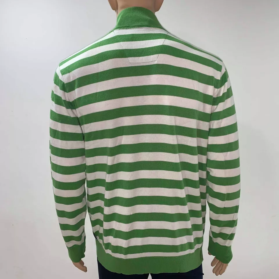 Nautica Sweater Green White XL Zip Stand Up Collar Long Slleves Pull Over