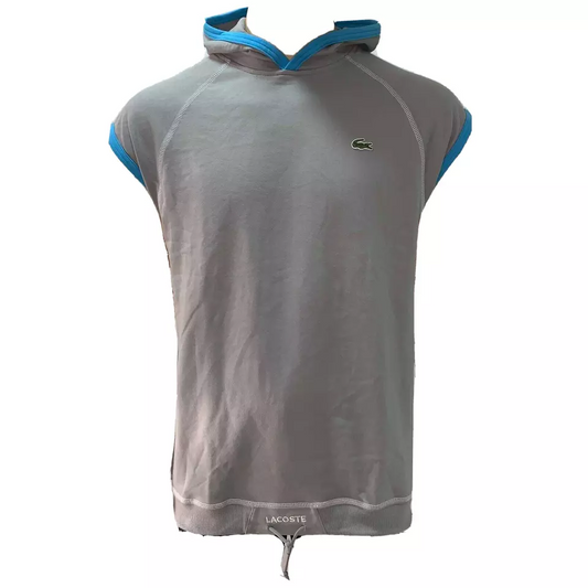 Lacoste Mens Vest Sweatshirt XL Gray Blue Hooded Sleeveless Cotton
