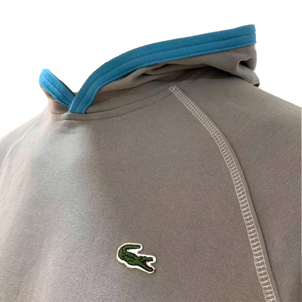 Lacoste Mens Vest Sweatshirt XL Gray Blue Hooded Sleeveless Cotton