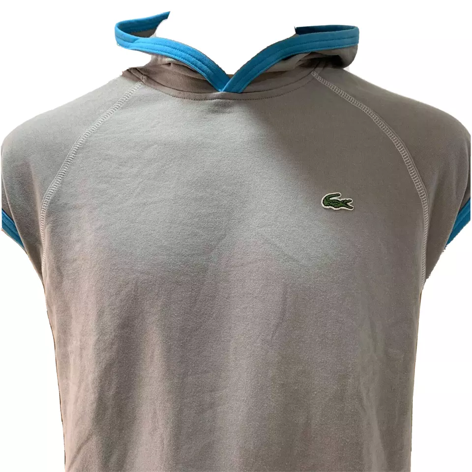 Lacoste Mens Vest Sweatshirt XL Gray Blue Hooded Sleeveless Cotton