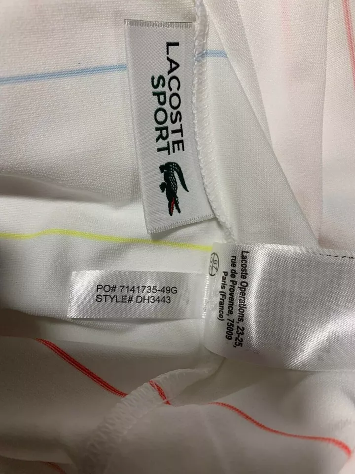 Lacoste Mens Polo Shirt S White Striped Technical Jersey Sport Golf DH3443