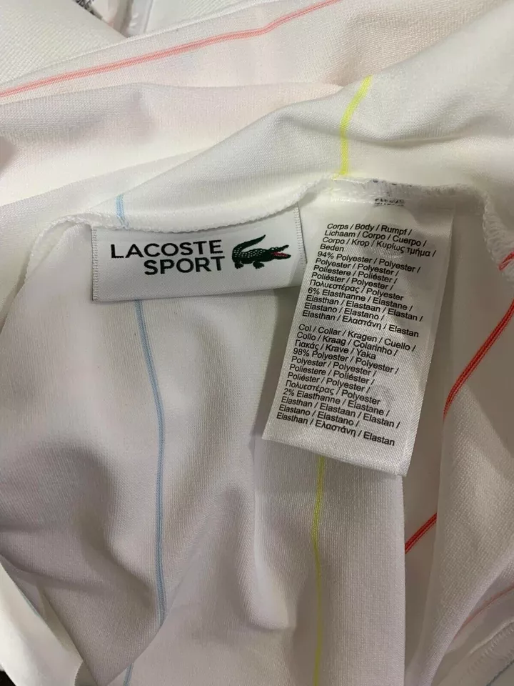 Lacoste Mens Polo Shirt S White Striped Technical Jersey Sport Golf DH3443