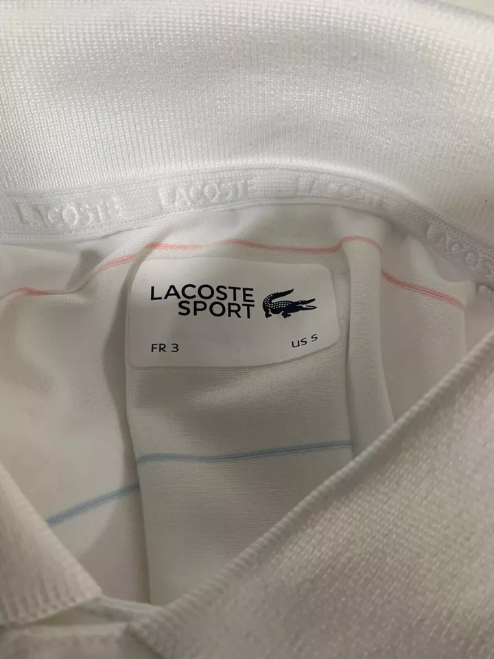 Lacoste Mens Polo Shirt S White Striped Technical Jersey Sport Golf DH3443