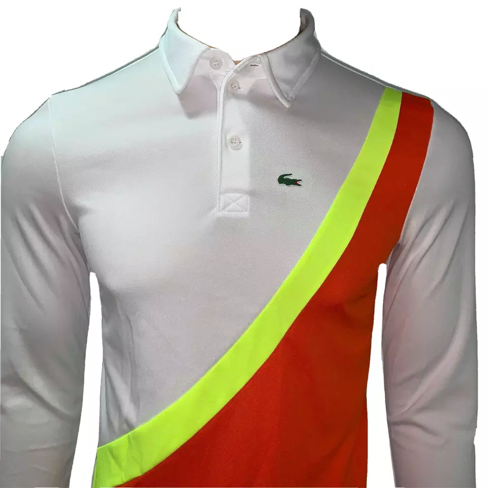Lacoste Mens Polo Shirt XS Small Sport Tennis Lightweight White Orange Yellow