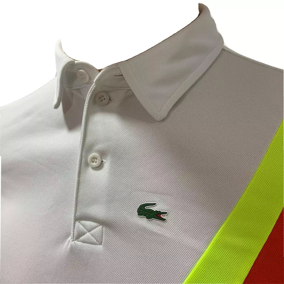 Lacoste Mens Polo Shirt XS Small Sport Tennis Lightweight White Orange Yellow